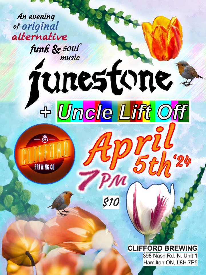 Poster for April 5th show at Clifford Brewing with Uncle Lift Off